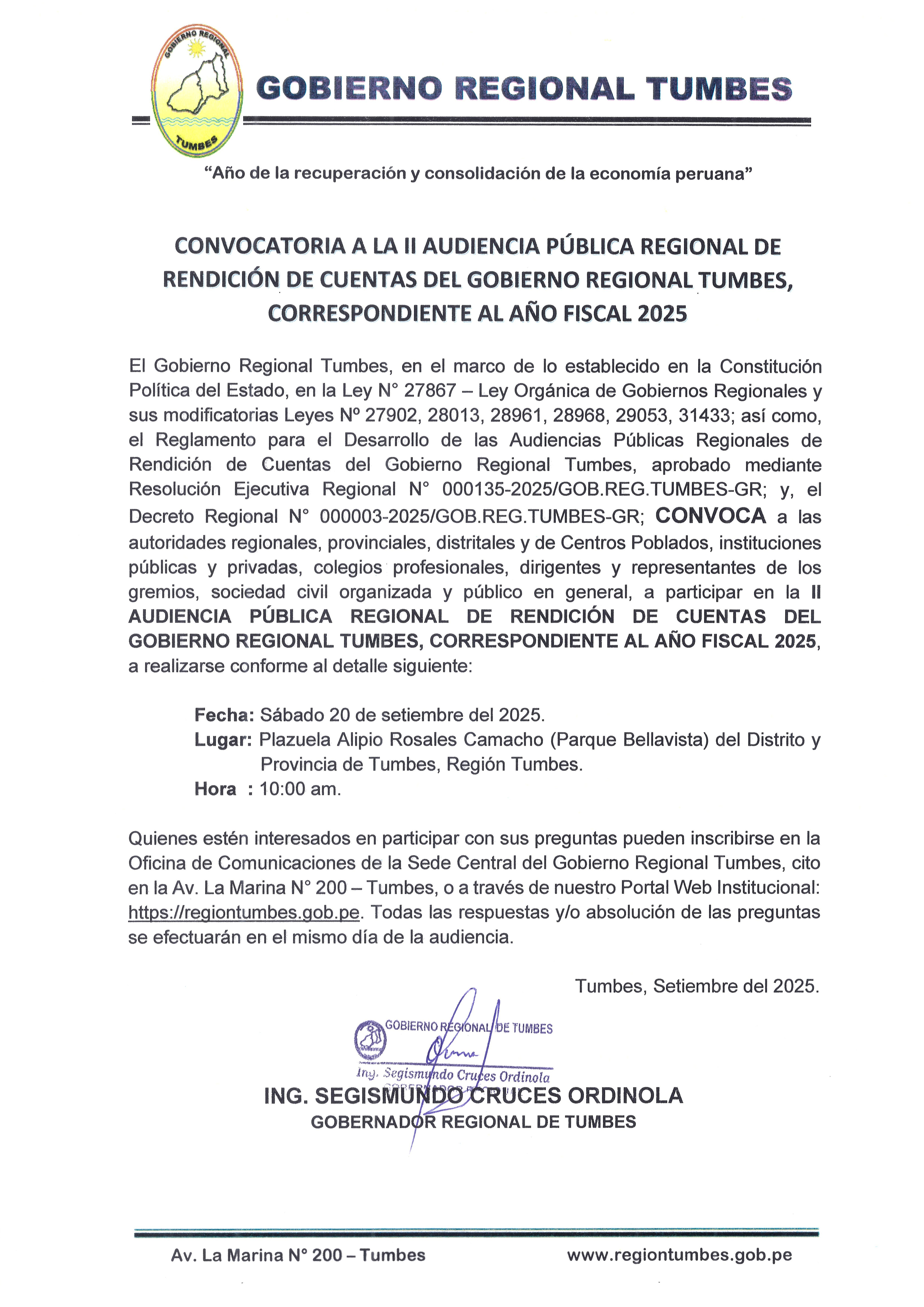 Difusión de la II Audiencia Pública Regional de Rendición de Cuentas