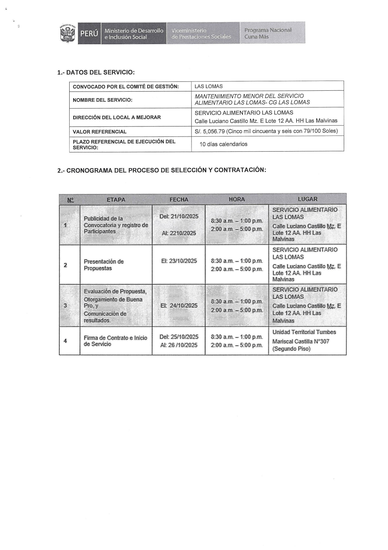 Difusión: Servicio Alimentario Las Lomas